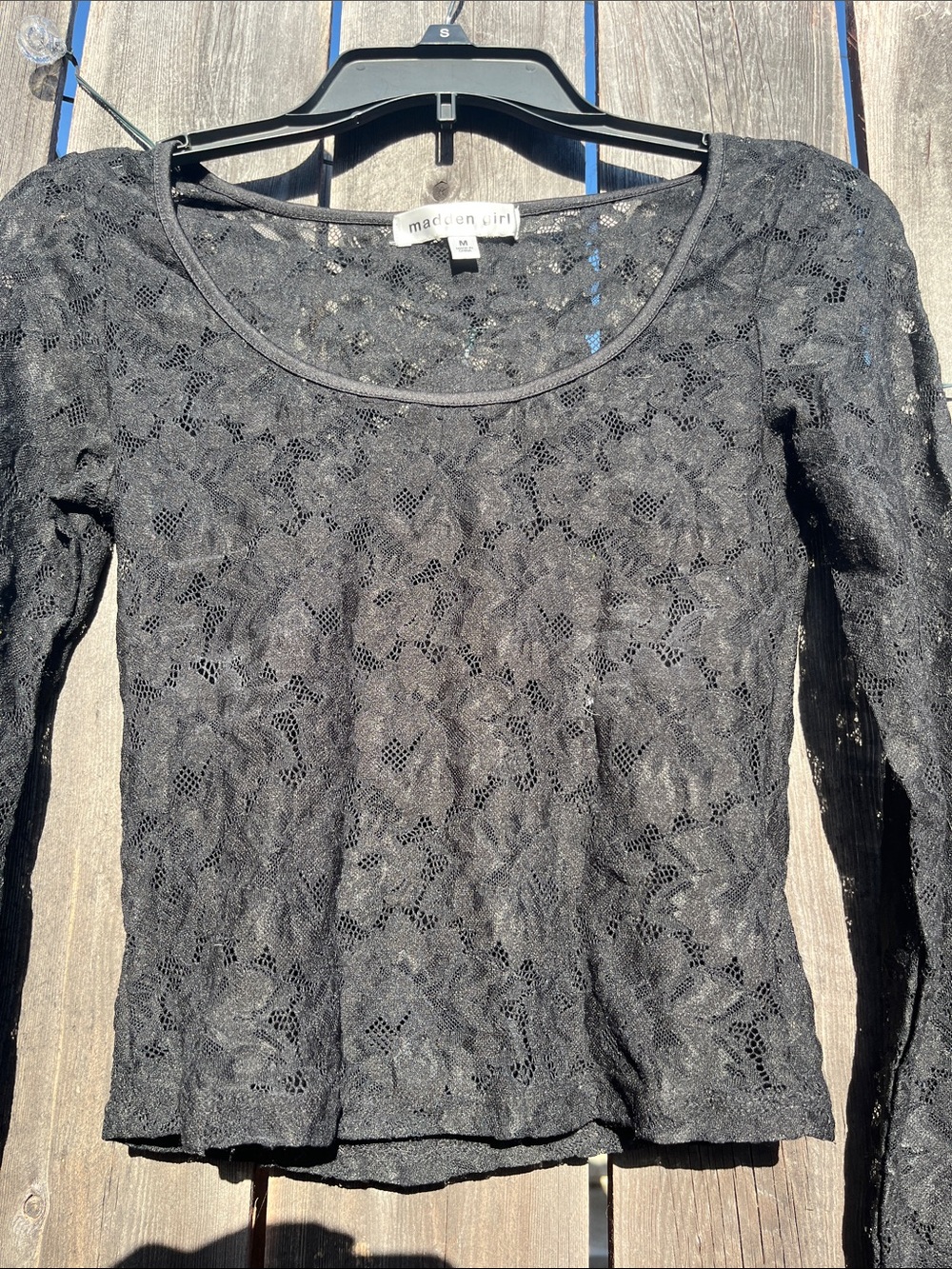 Mossimo Supply Co. Black Lace Long-Sleeve Scoop Neck Top